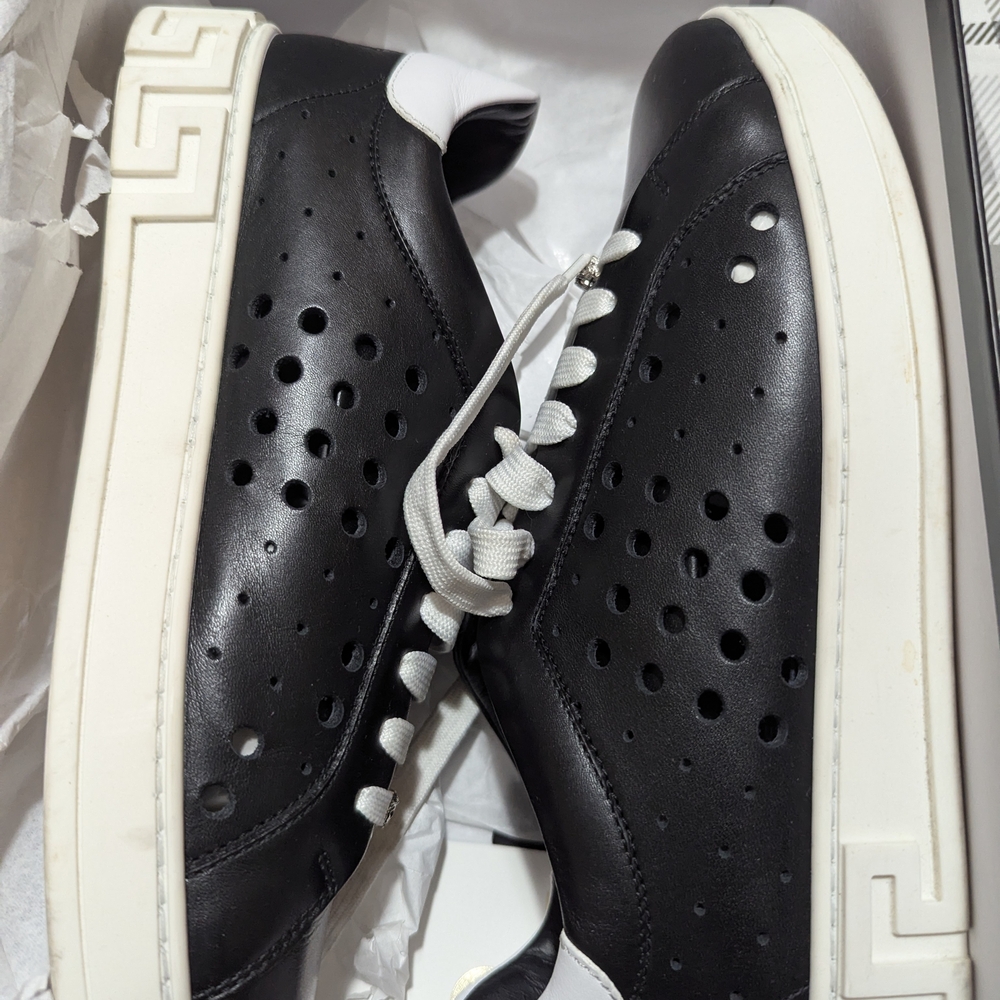Versace Black and White Sneakers with Perforated Design